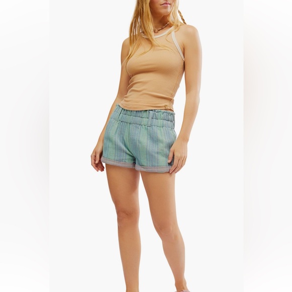 NWT FREE PEOPLE Ocean Blue Combo Cotton Striped Shorts - Picture 7 of 11